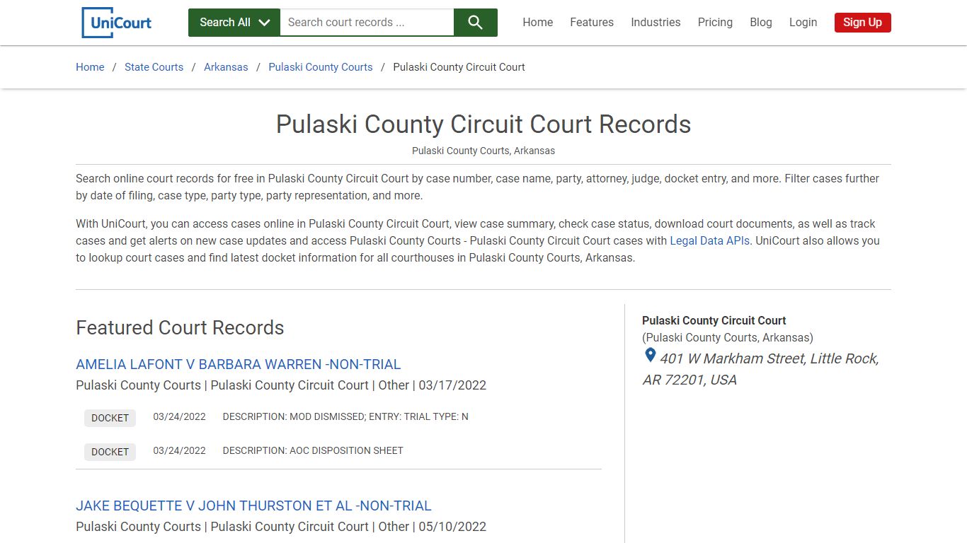 Pulaski County Circuit Court Records | Pulaski | UniCourt